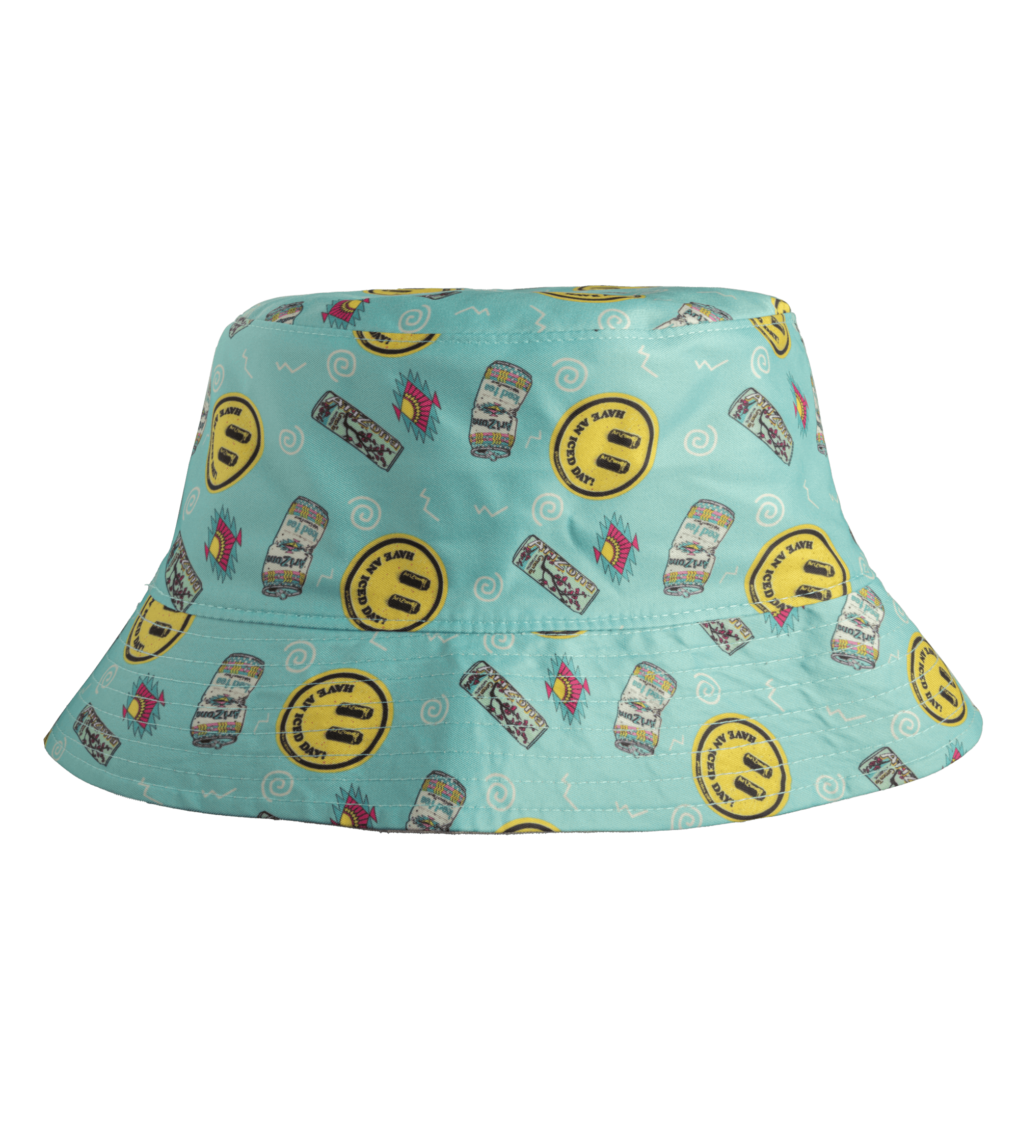Beige & Teal Green Tea Can Smiley Reversible Bucket Hat