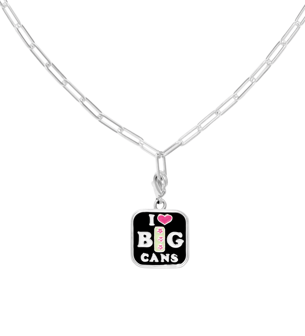Silvertone & Resin I Love Big Cans Pendant Necklace
