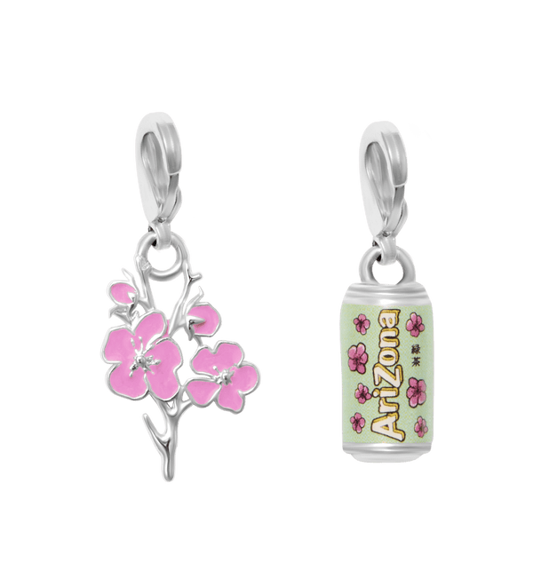 Silvertone & Resin Cherry Blossom Green Tea Charm Set