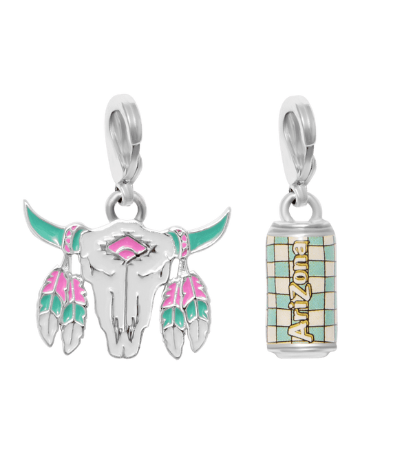 Silvertone & Resin Cow Skull Lemon Tea Charm Set