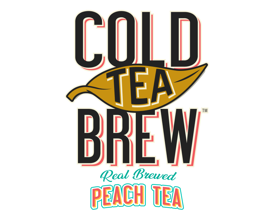 Logo for Cold Tea Brew Peach Tea with a leaf graphic