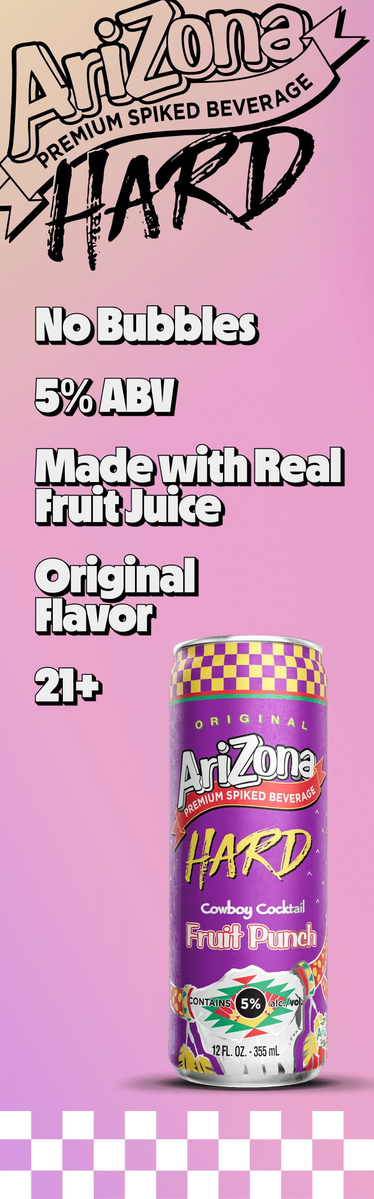arizona hard fruit punch promotional - no bubbles, 5% abv, made with real brewed tea, original flav, 21+ (vertical)