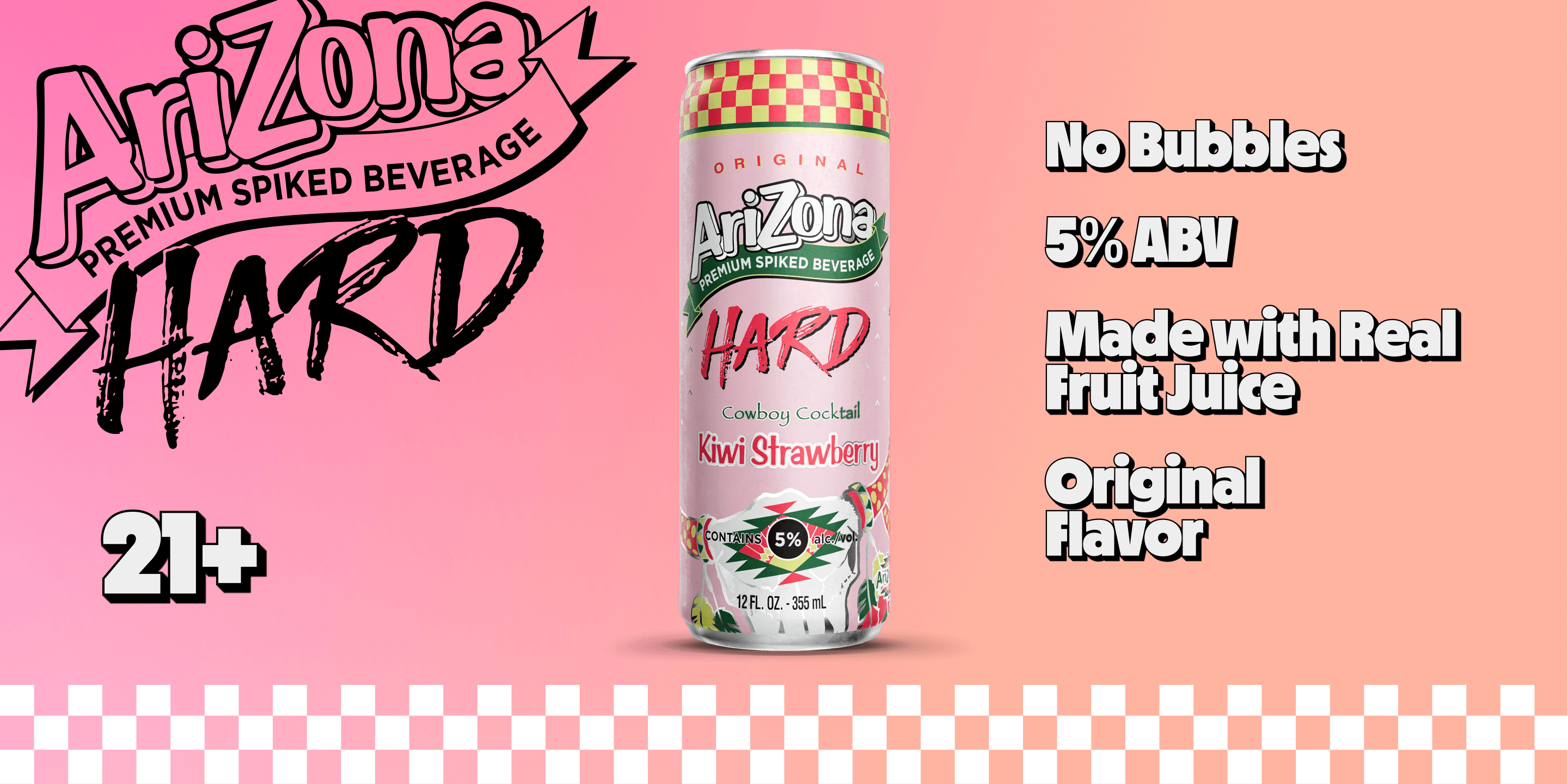 arizona hard kiwi strawb promotional - no bubbles, 5% abv, made with real brewed tea, original flav, 21+