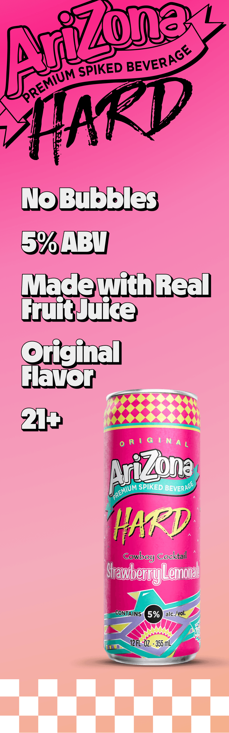 arizona hard strawb lemonade promotional - no bubbles, 5% abv, made with real brewed tea, original flav, 21+ (vertical)