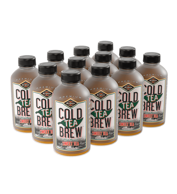 Multiple bottles of arizona cold brew sweet tea with visible labels
