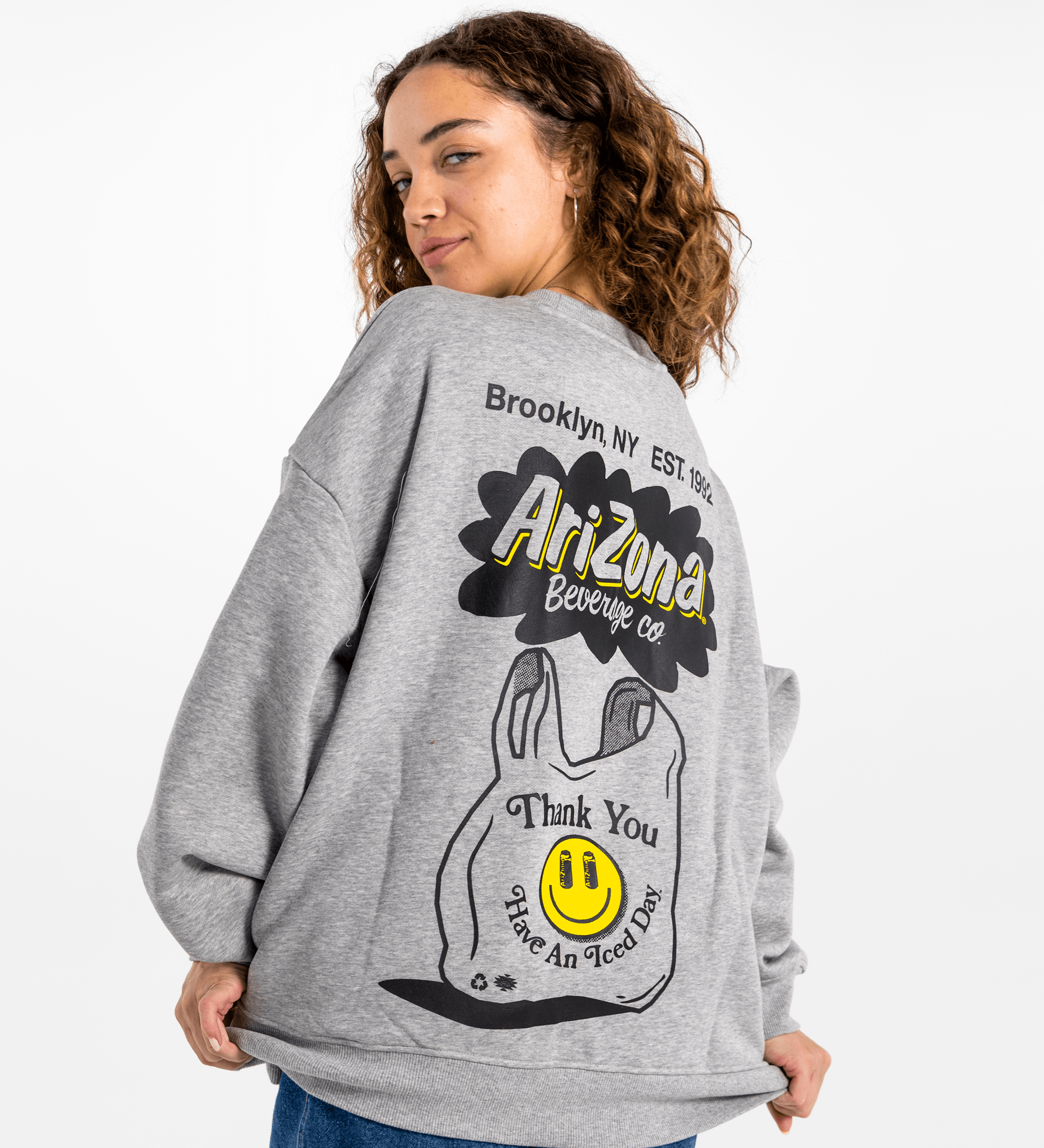 Gray Thank You Smiley Face Crewneck Sweatshirt