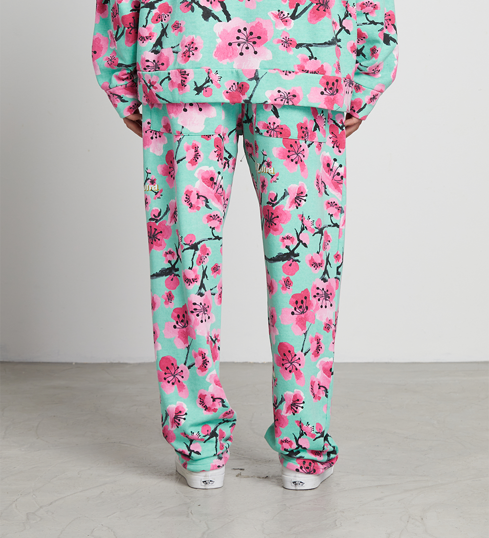 Teal & Pink Cherry Blossom Cotton Sweatpants
