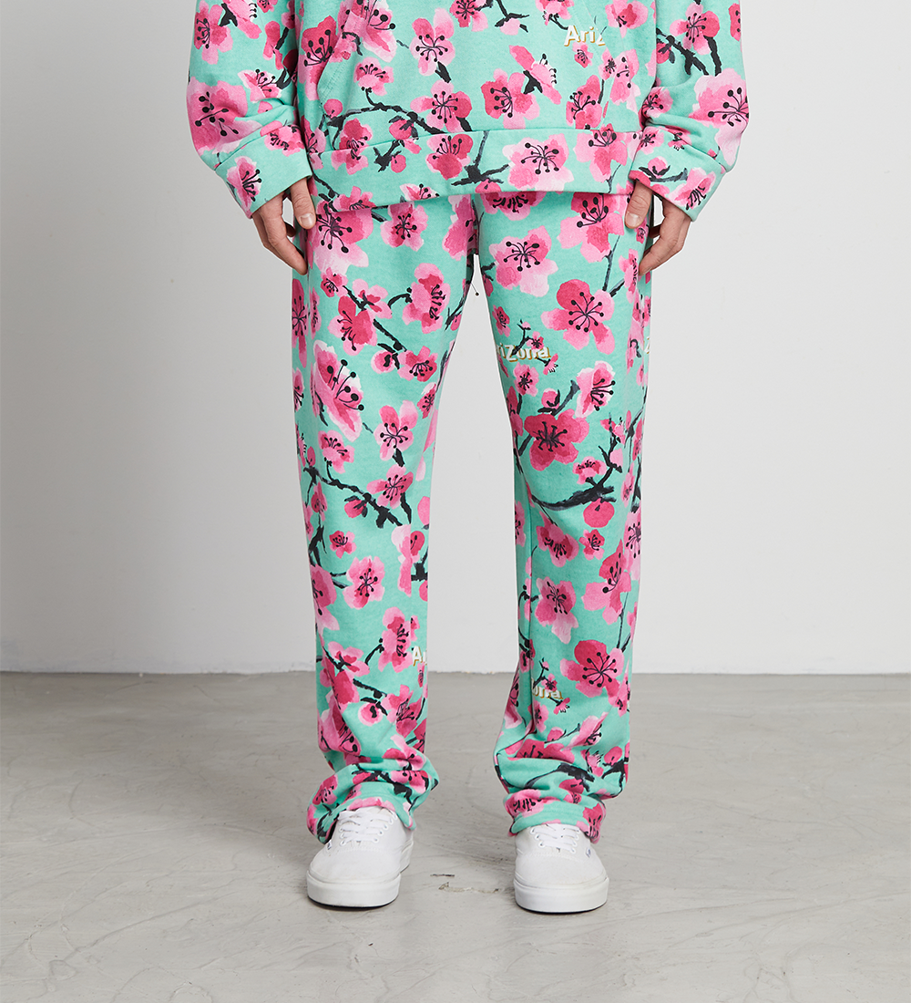 Teal & Pink Cherry Blossom Cotton Sweatpants