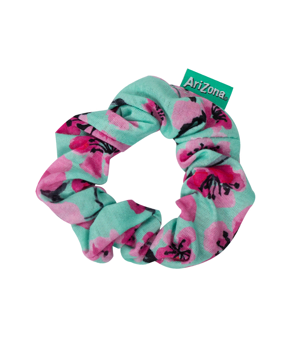 Teal & Pink Cherry Blossom Scrunchie