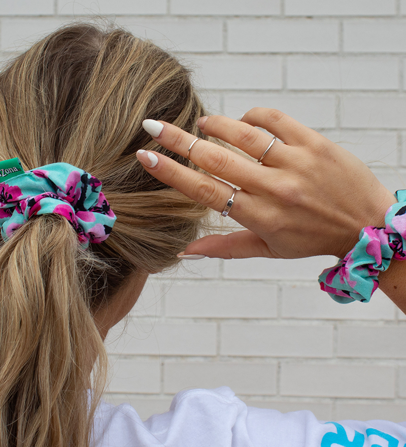 Teal & Pink Cherry Blossom Scrunchie