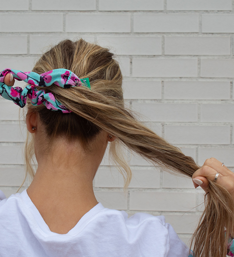 Teal & Pink Cherry Blossom Scrunchie