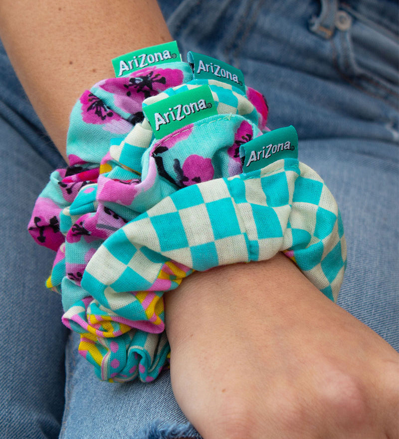 Teal & Pink Cherry Blossom Scrunchie