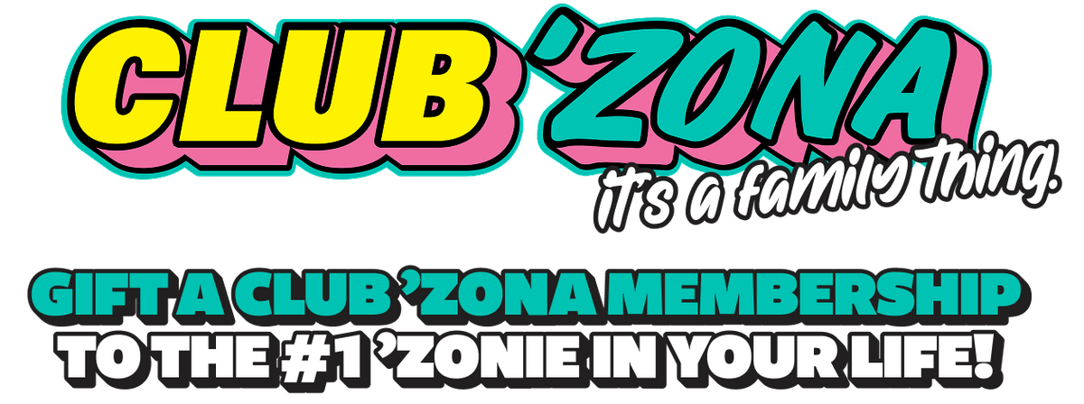 Promotional graphic for Club 'Zona with colorful text and tagline.