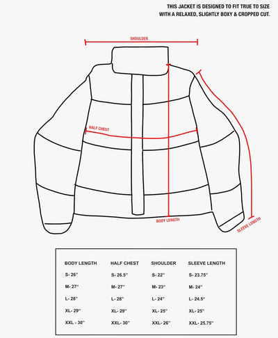 Puffer jacket sizing chart
